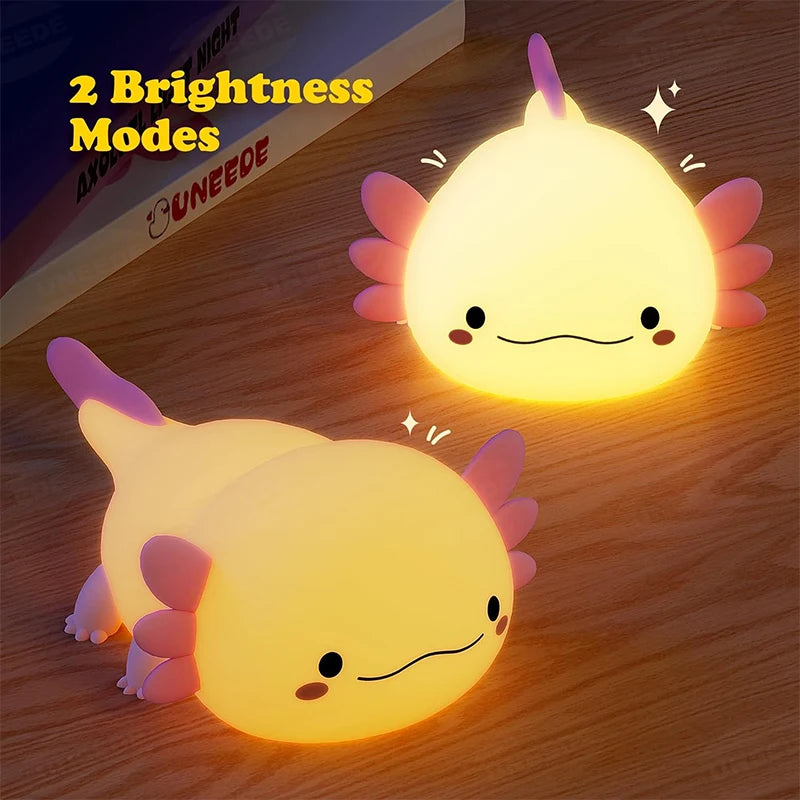 Ajolote Lámpara , Linda luz nocturna Axolotl, lámpara de silicona para dormir para guardería, luces nocturnas con Control táctil, lámpara de mesa recargable por USB para bebés y niños