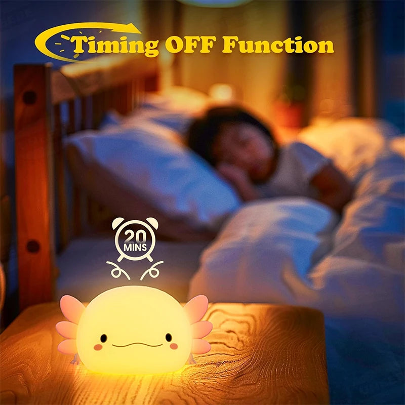 Ajolote Lámpara , Linda luz nocturna Axolotl, lámpara de silicona para dormir para guardería, luces nocturnas con Control táctil, lámpara de mesa recargable por USB para bebés y niños