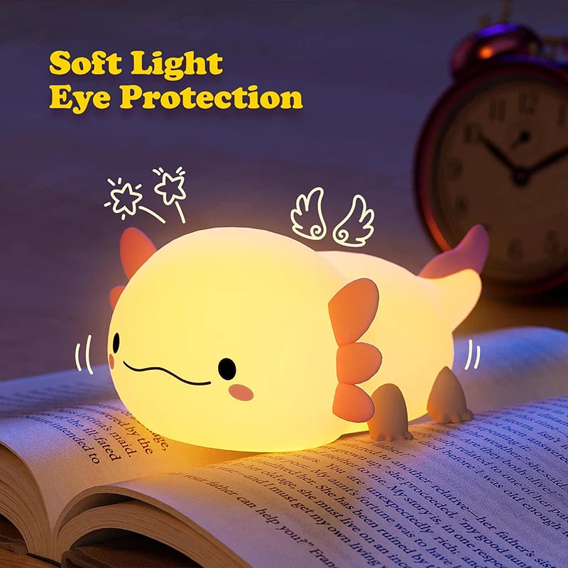 Ajolote Lámpara , Linda luz nocturna Axolotl, lámpara de silicona para dormir para guardería, luces nocturnas con Control táctil, lámpara de mesa recargable por USB para bebés y niños