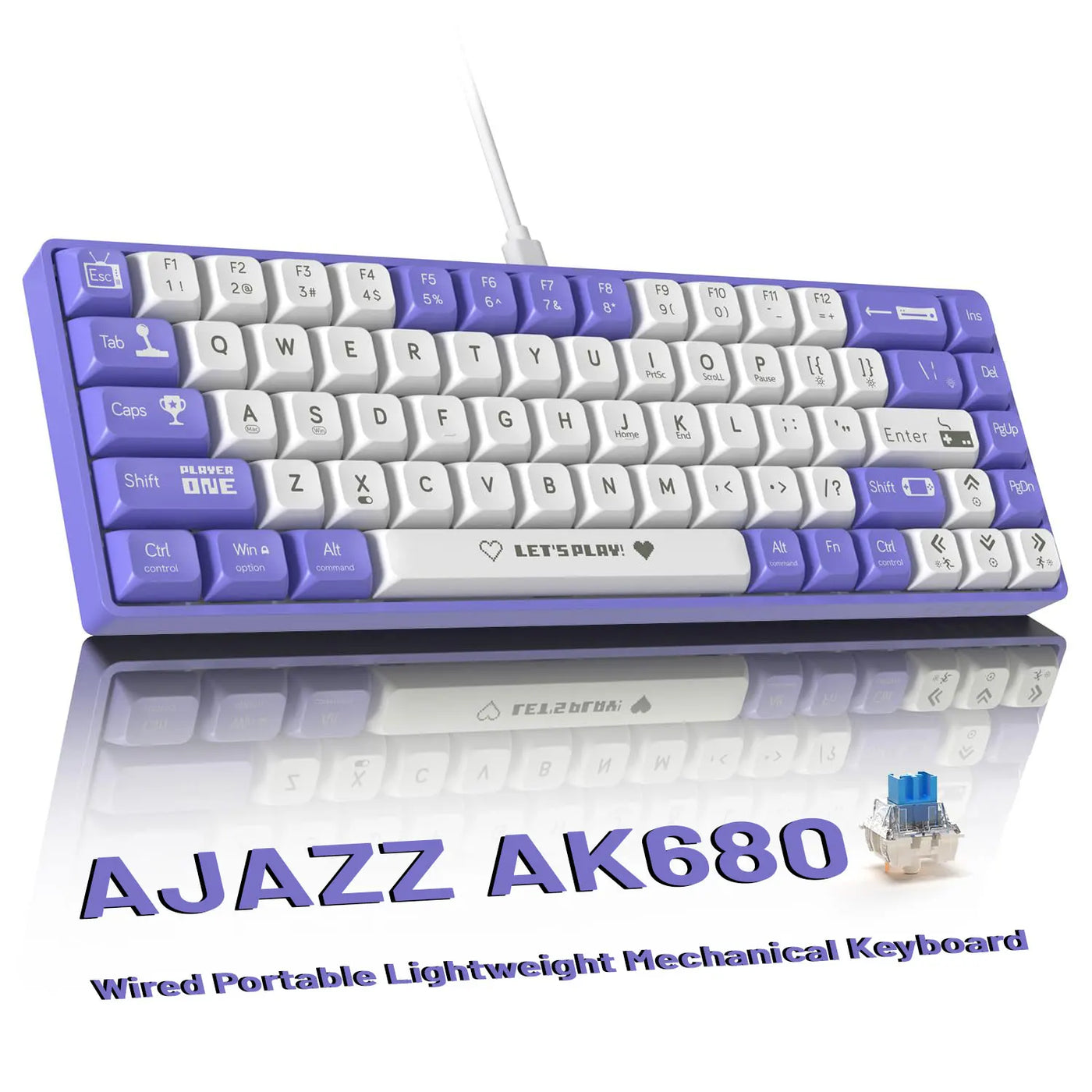 AK680 Teclado mecánico con cable, diseño compacto 60%, 68 teclas completas, retroiluminación RGB intercambiable en caliente, teclado para juegos para PC/portátil