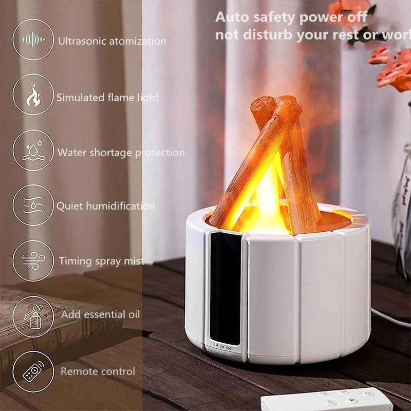 H9 Remote Control USB Air Humidifier Aroma Diffuser Ultrasonic Bonfire Flame Light Home Essential Oil Fragrance Perfume Machine